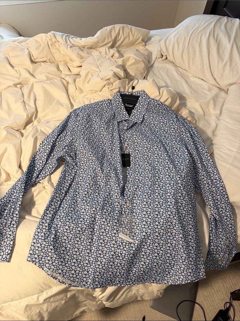 Pronto Uomo Blue and White Floral Button-Down Shirt
